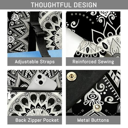 Mandala Yoga Mat Bag Large Yoga Bags and Carrier Fits All Your Stuff Yoga Tote Bags with Zipper Pocket Pilates Bag - color: Black