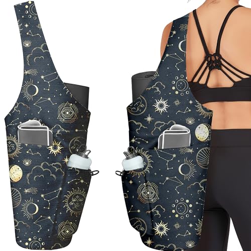 Yoga Bag for Women, Large Yoga Mat Bag Tote Carrier with Wet Dry Pocket - color: Sun Moon