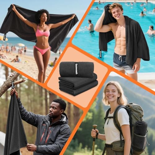 Microfiber Sweat Towel, Quick Dry Negative Ions 3 Pack 27x55 in - color: Black, size: 27 inch X 55 inch