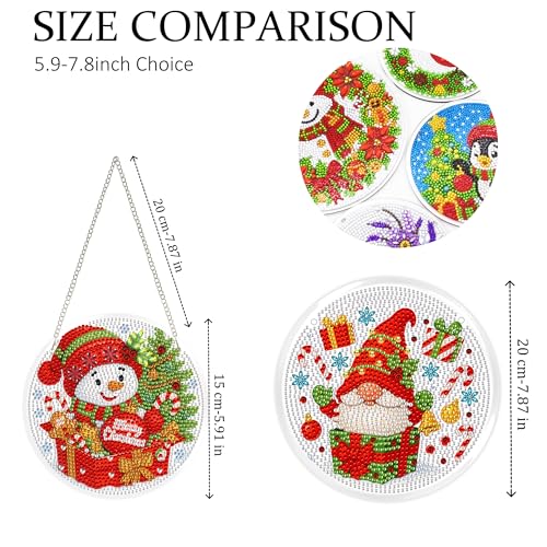 Eiflow Glass Diamond Art Hanging Kit for Adults Christmas, DIY Stained Glass Diamonds Painting Door Hanging Board Kit, Crystal Diamond Art Painting Pendant Ornament Full Drill - color: Snowman