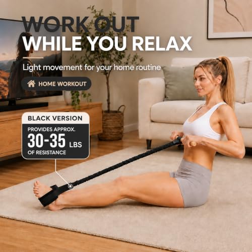 Foot Pedal Resistance Band with Wooden Handles - color: Black -Advanced Resistance