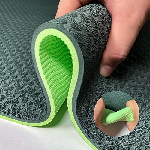 Yoga Mat 1/3" (8mm) Thick Non-Slip, Women Men Fitness & Exercise Mat, 72"Lx24"W Eco-Friendly TPE Workout Mat with Carrying Strap for Yoga, Pilates, Home Gym, Floor Exercises - color: Atrovirens