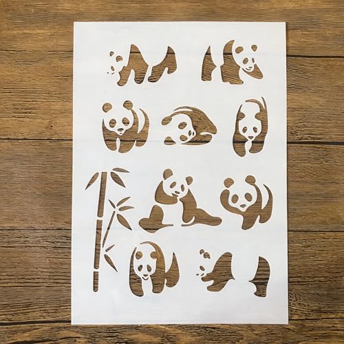 TIAMECH A4 Reusable Cute Panda Stencil for Painting | Bamboo Animal Layering Template, DIY Wall Art, Wood Furniture, Scrapbook & Crafts (8.3x11.7inch) - style: Cute Panda Bamboo