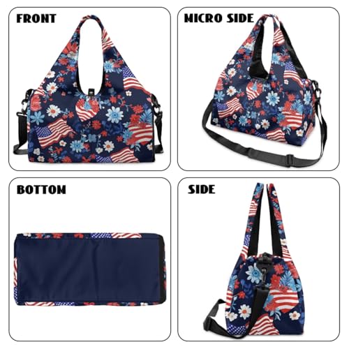 Yoga Gym Bag with Removable Adjustable Shoulder Strap, Shoe Compartment & Top Yoga Mat Holder 17.72x8.66x9.84in - color: American Heart Flag Print