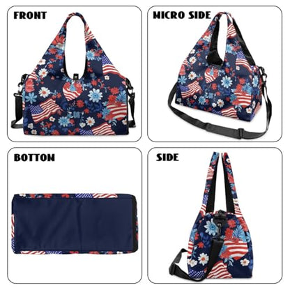 Yoga Gym Bag with Removable Adjustable Shoulder Strap, Shoe Compartment & Top Yoga Mat Holder 17.72x8.66x9.84in - color: American Heart Flag Print