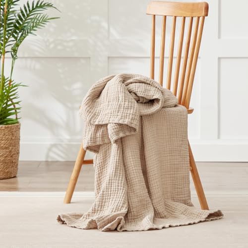 100% Cotton Muslin Blanket 40" x 40", Breathable and Lightweight Cotton Throw Blankets, Soft Cooling Summer Gauze Blanket for All Season, Beige - color: 01 - Beige, size: Baby ( 40"x40")