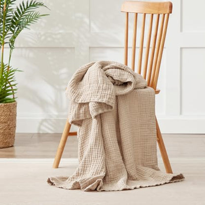 100% Cotton Muslin Blanket 40" x 40", Breathable and Lightweight Cotton Throw Blankets, Soft Cooling Summer Gauze Blanket for All Season, Beige - color: 01 - Beige, size: Baby ( 40"x40")