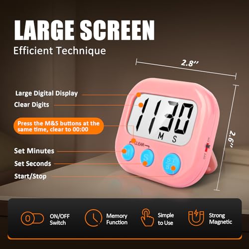 AOUCE Digital Kitchen Timers for Cooking, Timer for Kids 2 Pack Pink - color: Pink