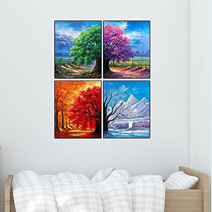 Muzagroo Art 4 Pack 5D Diamond Painting Kits for Adults DIY Diamond Art Kits 4 Seasons Trees Wall Art for Living Room Adults Crafts Diamond Dot Gem Art Kits for Beginners - color: 02-4 Seasons