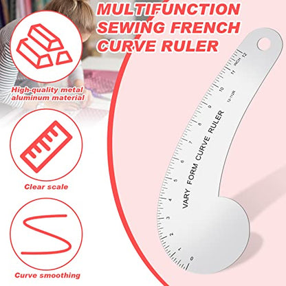 Vary Form Curve Ruler Solid Aluminum French Hip Curve Ruler for Measuring Sewing Design Making