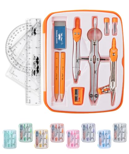 Mr. Pen- Geometry Set, 13 pcs, 3 Metal Compasses, Protractor, 6" Ruler | 45° & 30°/60° Set Squares, Pencils, Lead Refills, Sharpener & Eraser for Math, Drafting & Classroom Use | 45° & 30°/60° Set Squares, Pencils, Lead Refills, Sharpener & Eraser for Mat