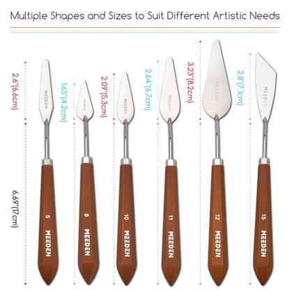 MEEDEN Artist Palette Knife Set: 6Pcs Stainless Steel Art Scraper Pallet Knives with Wooden Handle - Art Supplies for Oil Acrylic Colors Mixing - style: 6pcs-B