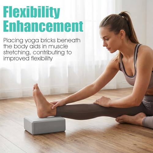 4 Pack Yoga Blocks, High Density EVA Foam Blocks for Strength, Flexibility and Balance, Non-Slip Surface for Yoga, Pilates, Meditation (8.9x6.7x3 Inches, 2 Black + 2 Gray)