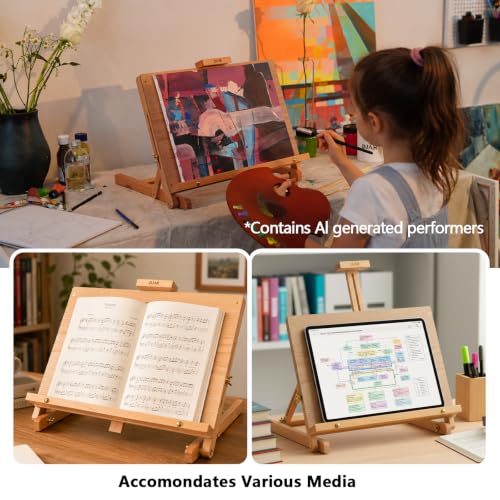 DJAR Tabletop Easel Stand for Painting, Solid Beech Wood, Natural | Adjustable Drawing Sketching Board for Adults, Hold Canvas up to 23", Portable Desktop Art Stand for Students and Beginners