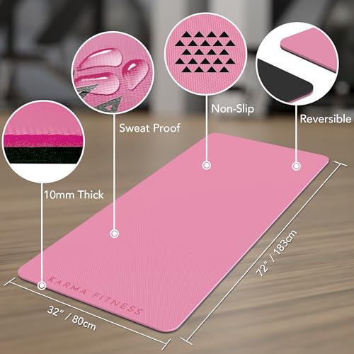 Large Workout Mat - 10mm Extra Thick Exercise Mat & Wide Yoga Mat, 72"x32" - color: Pink