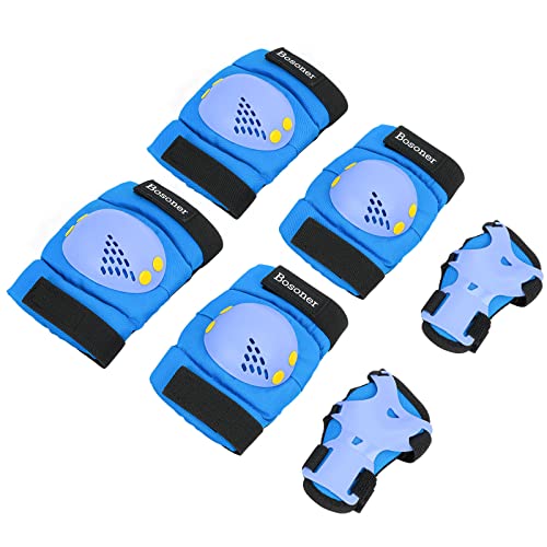 BOSONER Kids/Youth Knee Pad Elbow Pads for Roller Skates Cycling BMX Bike Skateboard Inline Rollerblading, Skating Skatings Scooter Riding Sports - color: Blue, size: Medium(6-15 years)