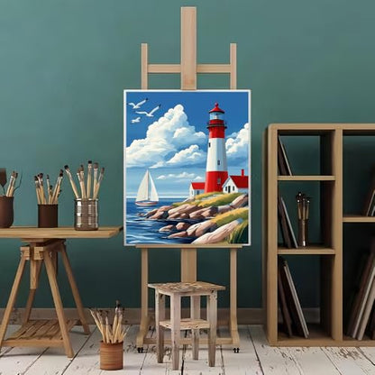 Natuyalo Lighthouse Paint by Numbers Kit for Adults Beginner Seaside Scenery DIY Painting Kits for Adults - Linen Canvas, Acrylic Pigment, 3 Paint Brushes, Waterproof Durable, Frameless, 16x20 Inch - color: PIC-07