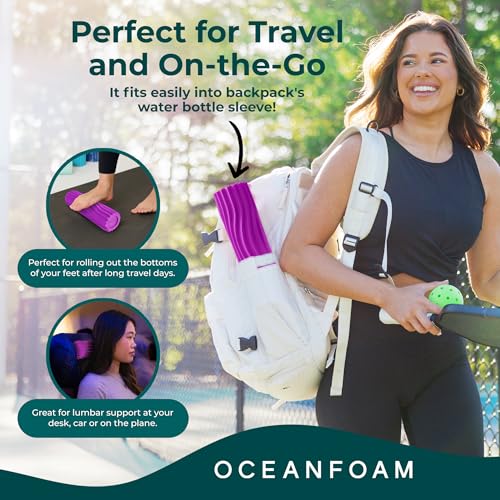 Oceanfoam Ripple Travel Foam Roller (11" x 3.35") Firm Mini Foam Roller for Physical Therapy, Deep Tissue Massage, Back Pain - High Density, Ergonomic Wave Textured - Yoga, Pilates, Exercise (Magenta) - color: Magenta