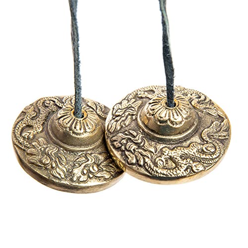 Tingsha Cymbals Bells - Easy To Play - Meditation Mindfulness Chime For Chakra Healing Sound Bath Dharma Gifts Handcrafted Tibetan By Himalayan Bazaar (Dragon Embossed) - color: Dragon