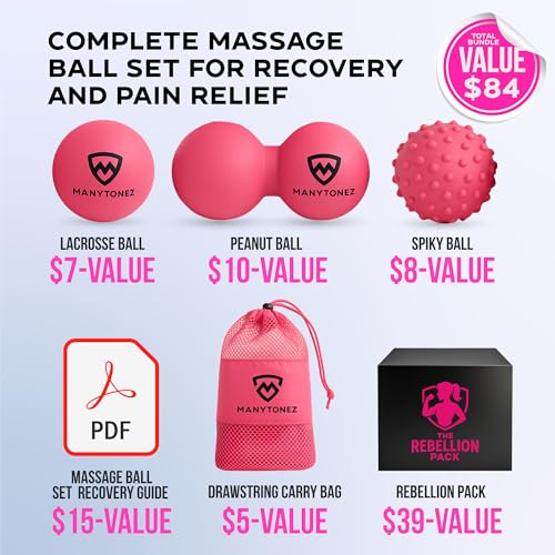 Hard Massage Ball Set - Lacrosse, Peanut, Spiky Ball (Medium Firm) with Carry Bag & eBook Guides - for Trigger Point, Muscle Physical Therapy, Myofascial Release, Deep Tissue Pressure