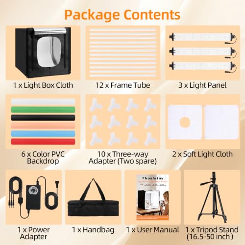 Light Box with Tripod Stand, 20"x20" LightBox with 3 Stepless Dimming Light Boards (CRI ≥95) 243 Light Beads, Shooting Tent kit with 6 Color PVC Backdrops.Photo Studio Light Box for Photography - size: 20*20*20 Inch