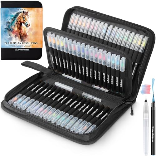 Creativepeak Watercolor Brush Pens - 72 Vibrant Soft Tip Coloring Markers with 4 Blending Brushes - Premium Art Supplies for Calligraphy, Lettering, Coloring & Journaling - size: 1 Set (72 Colors)