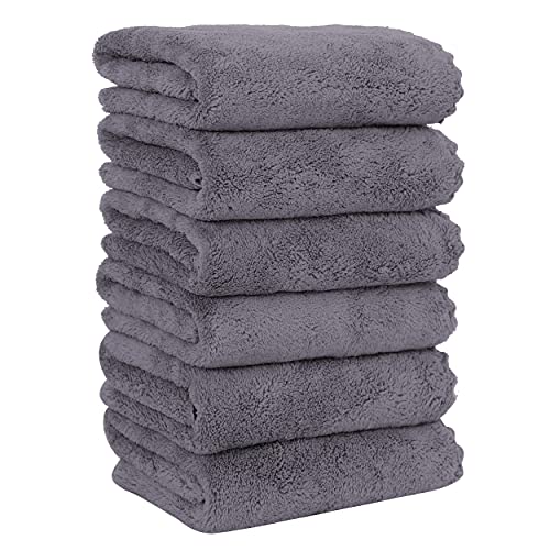 MOONQUEEN 6 Pack Premium Hand Towels - Quick Drying - Microfiber Coral Velvet Highly Absorbent Towels - Multipurpose Use as Hotel, Bathroom, Shower, Spa, Hand Towel 16 x 28 inches (Gray) - color: Gray, size: Hand Towels - 6 Pack