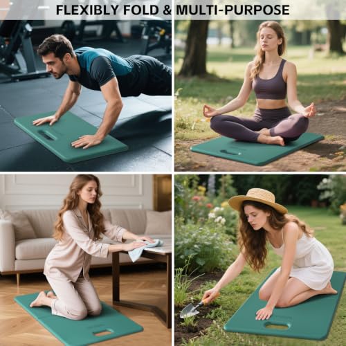 Yoga Knee Pad- Foldable Non-Slip POE Cushion - color: Peacock Green + Cheese Orange
