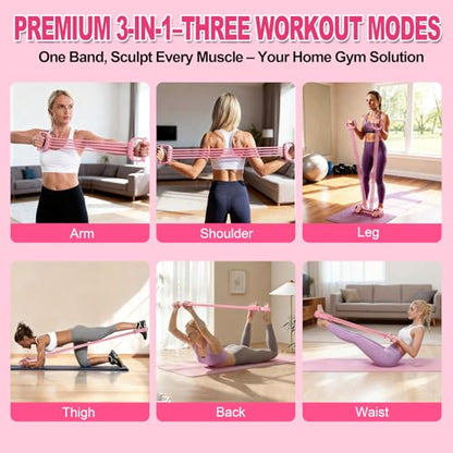 Foot Pedal Resistance Bands with Handles, 8-Tube Adjustable Multifunction Elastic Yoga Exercise Bands, Home Gym Fitness Equipment for Women & Men to Tone Abs, Core, Leg, Arm, Waist (Multi-Pink)