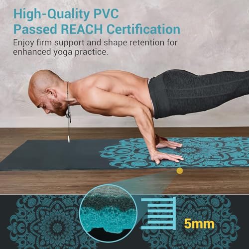 Avoalre Folding Yoga Mat, Eco-Friendly PVC Travel Yoga Mat Packable, Double Sided Non-Slip Printed Yoga Mats with Bag for Home Workout Gym Exercise Fitness Pilates Stretching (72" x 24" x 1/5" Thick) - color: Dark Green