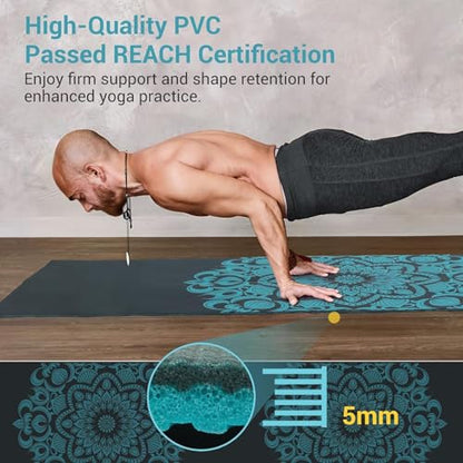 Avoalre Folding Yoga Mat, Eco-Friendly PVC Travel Yoga Mat Packable, Double Sided Non-Slip Printed Yoga Mats with Bag for Home Workout Gym Exercise Fitness Pilates Stretching (72" x 32" x 0.24" Thick) - color: Green