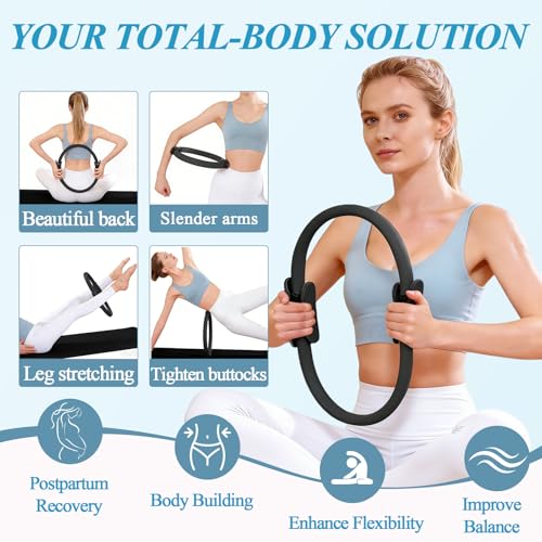 Pilates Ring and Small Ball Set for Women with 5 Resistance Bands, 14 inch Magic Circle Home Workout Essentials Starter Kit for Beginners, Yoga Sets for Full Body Toning Shape