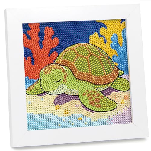 geesfayan Diamond Art Kits for Kids,6 Inch DIY Gem Art Painting with 7 Inch Frame, Complete Starter Kit for Beginners, Creative Arts & Crafts Gift for Girls & Boys (Sea Turtle) - color: Sea Turtle