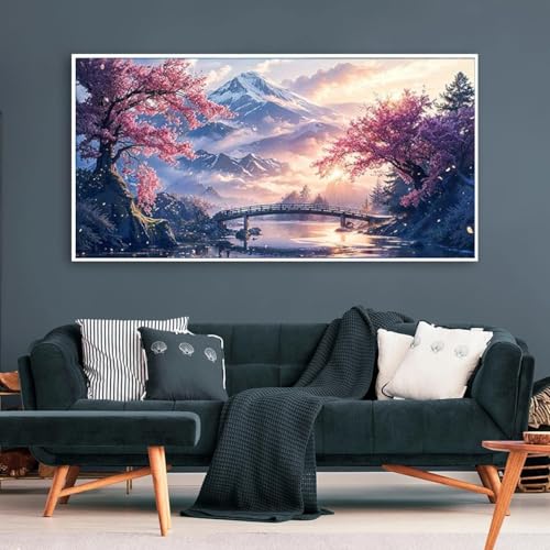 Large Diamond Painting Kits for Adults 5D Large tree and bridge Landscape Diamond Painting Kit for Adults Full Drill Trees Diamond Painting Kits Gem Art Kits for Home Wall Decor 27.5 X 15.7inch - color: 25-28 Bridges and mountain views