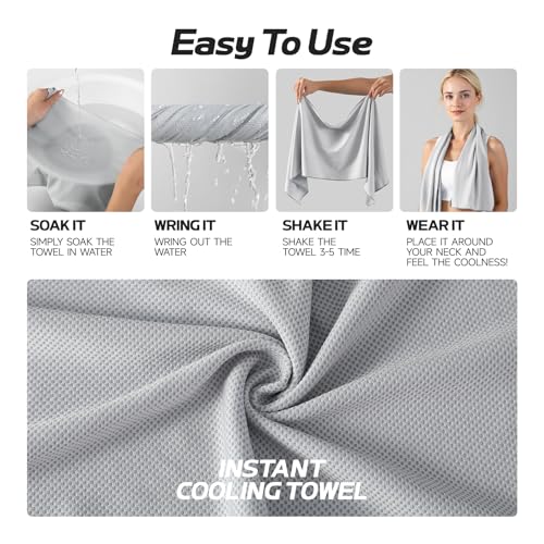 REDKISS 2 Pack Cooling Towels (39"x11"), Ice Towel, Soft Breathable Chilly Towel, Microfiber Towel for Sport, Running, Workout,Gym, Camping & More Activities - Grey Purple