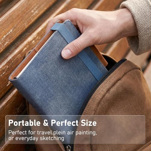 Watercolor Sketchbook A5 (8.3" x 5.8"), 24 Sheets 100% Cotton Cold Press 300GSM 140LB, Refillable Paper with Dual-Sided Consistent Texture, for Watercolor, Gouache, Acrylic & Mixed Media - color: Black