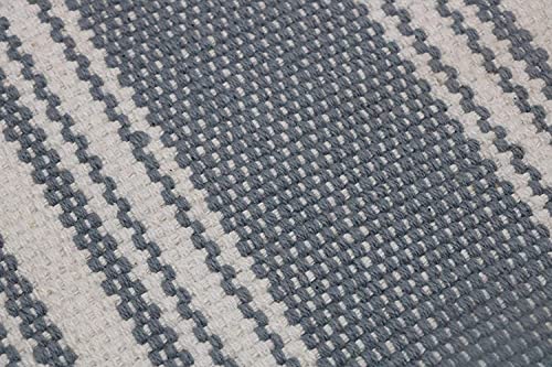 Hand Woven 100% Cotton Yoga Mat- Thick Handloom Made in India- for Gym Floor Exercise - Runner for Bedroom - color: Stripe Grey