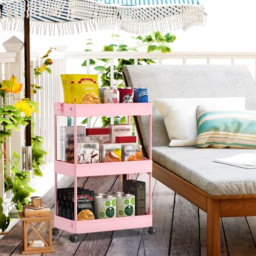 SPACEKEEPER 3 Tier Rolling Cart, Bathroom Cart Organizer with Wheels, Pink - color: Pink, size: 3 Tier