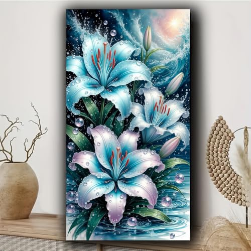 KUFWKEY Lily Flowers Diamond Painting Kit,Diamond Art Kits for Adults | Floral Design, Water Drop Diamond Dots,Gem Painting,Diy Craft kits,Large size 15.7x27.5inch,Diamond Mosaic kits for Beginner - color: AM6229