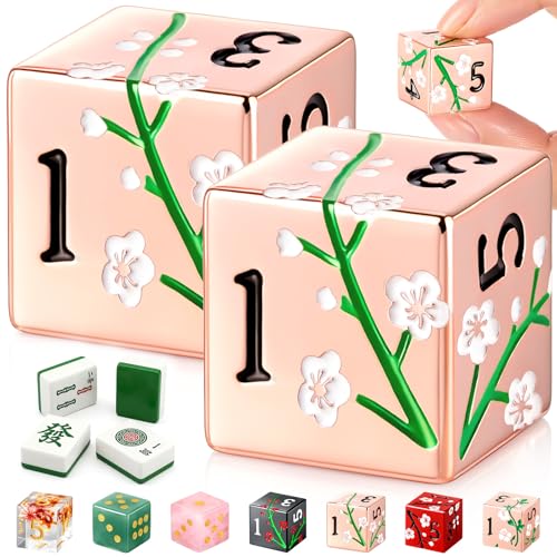 2 Pcs Mahjong Dice Metal, Modern, Rose Gold | D6 Mah Jong Dice,Standard Size Mahjong Dice, Durable Material, Replacement for Lost Dice, Board Game Mahjong Supplies - color: Rose Gold, size: Modern