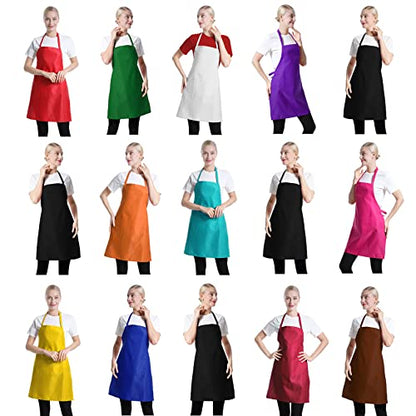 Total 15 PCS Mixed Plain Color Bib Aprons Bulk for Women Men Adult with 2 Front Pockets Chef Cooking Painting Baking(12colours,15pcs) - color: 12 Mixed Colours- 15 Pcs Total