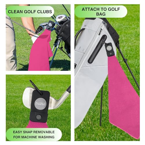 Magnetic Golf Towels for Golf Bags with Clip & Ultra Strong Magnet - Waffle Weave Microfiber Towel for Secure Hold on Bags & Carts - Ideal Club Cleaner & Accessories - Pink - color: Pink