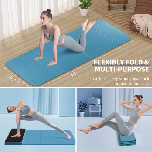 Foldable Yoga Mat Extra Large 74"×31.5" - color: Blue+Black