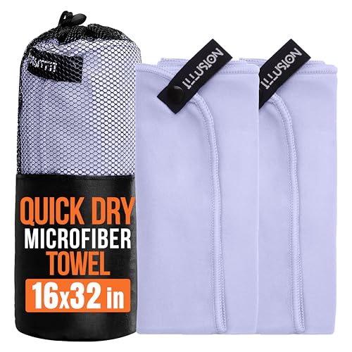 illusion Small Microfiber Gym Towels for Men and Women Active Sports (32" L x 16''W)-Lightweight Quick Dry Gym Towel for Sweat-Workout Towels Ideal for Yoga, Camping, Running, and Outdoor Activities - color: Lavender, size: 32x16 in - Pack of 2