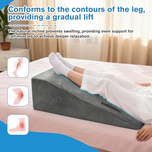 Leg Elevation Pillow, Trapezoidal Foot Elevation Pillow for Elevation for Swelling, Blood Circulation Support with Handle and Removable Cover (Grey)