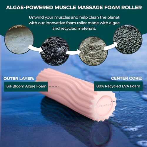 Oceanfoam Ripple Travel Foam Roller (11" x 3.35") Firm Mini Foam Roller for Physical Therapy, Deep Tissue Massage, Back Pain - High Density, Ergonomic Wave Textured - Yoga, Pilates, Exercise (Blush) - color: Blush