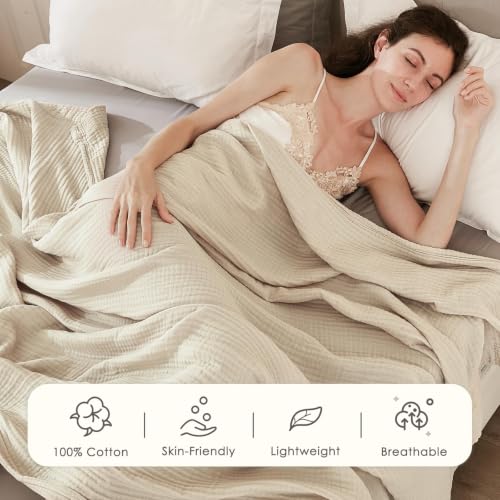 EMME Muslin Blankets for Adults Throw Blanket for Couch Breathable Gauze Soft Lightweight Airy Beige Throw XL 50" x 71" - color: 02 - Beige, size: Throw XL (50" x 71")