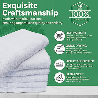 Towels N More 12팩 38.1 x 63.5cm(15 x 25인치) 핸드 타월 - 화이트 소프트 100% 면 링 스펀 루프 - 흡수력이 뛰어나고 빠르게 건조되는 미디엄 타월 리넨 필수품 - 욕실, 스파, 여행 및 체육관에서 사용하기에 이상적