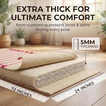 Indian Handmade100 % Organic Anti Skid Multi Colour Cotton Yoga Mat - Eco-Friendly Hand-Woven Rug - Non-Slip & Thick (24”x72”x5mm) for Hot yoga & Everyday Fitness at Home - Comfortable & Foldable Extra-Long Mat - color: Multi 14