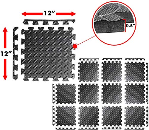 A2ZCARE Puzzle Exercise Mat with EVA Foam Interlocking Tiles - Interlocking Floor Mats for Gym Equipment - Ideal for Home Gym, Aerobic, Yoga and Pilates - color: Black (12pcs With Border Tiles)